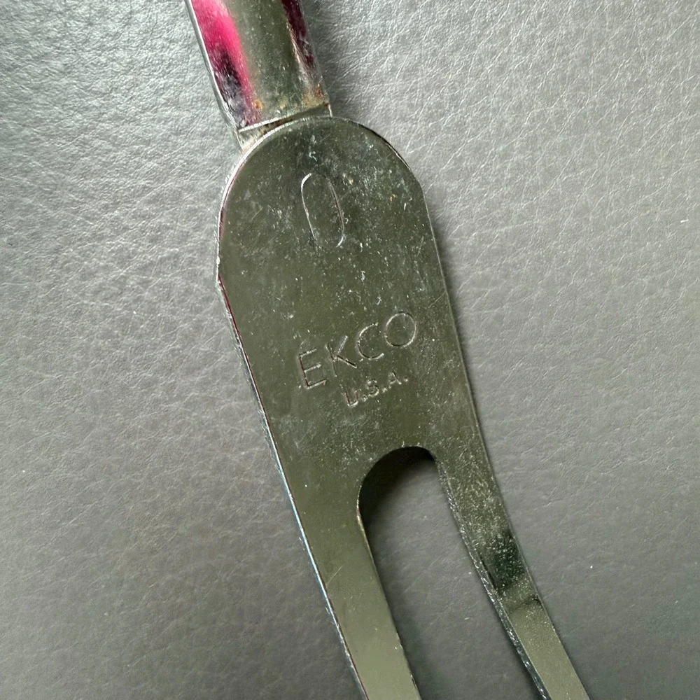 Vtg 60s EKCO Serving Fork USA 2 Tines Stainless Steel Utensil Plastic Handle